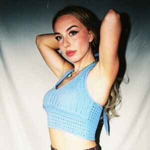 Hollister Blue Crochet Halter Crop Top Size XS